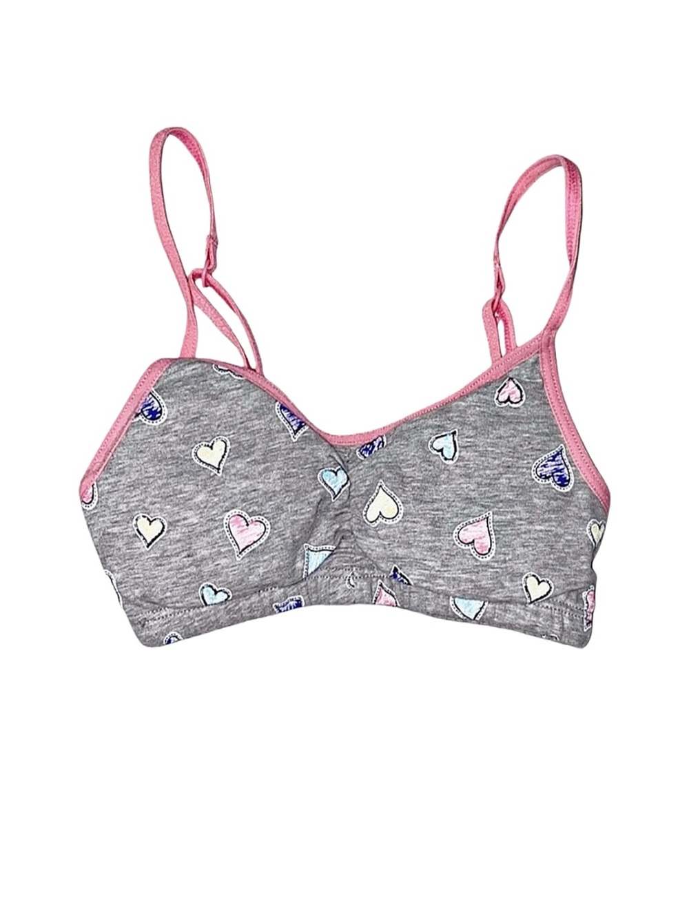 FRUIT OF THE LOOM Girl's Training Bra Grey And Pink With Colorful Hearts Size 28